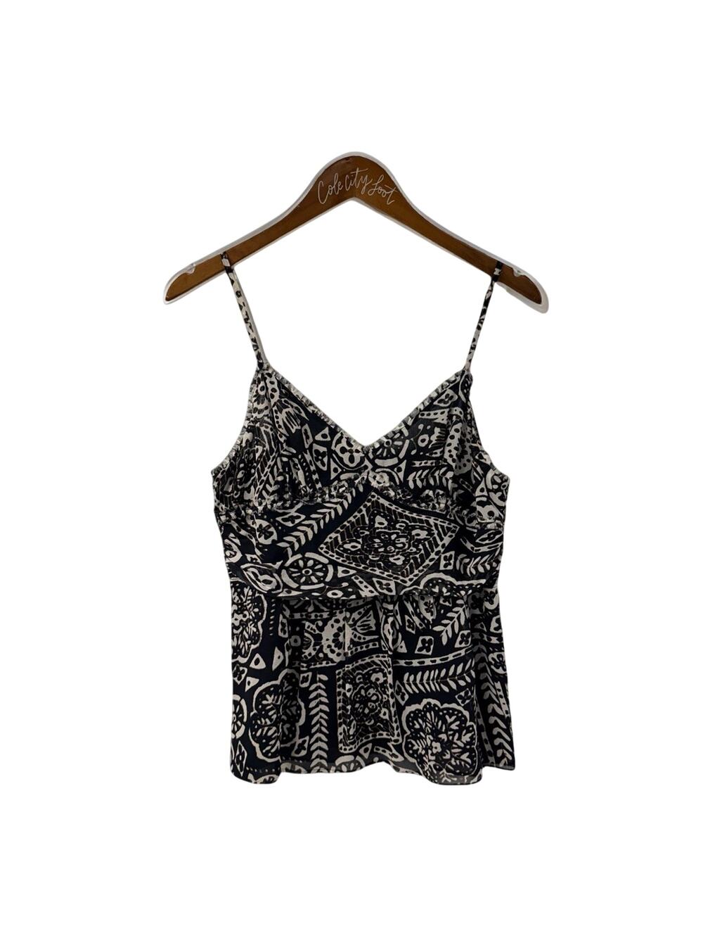 Express Tank Top 100% Silk Tropical Print Black White Vintage Medium